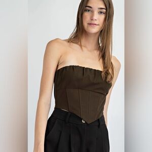Strapless Ruched Corset Top Dk Brown